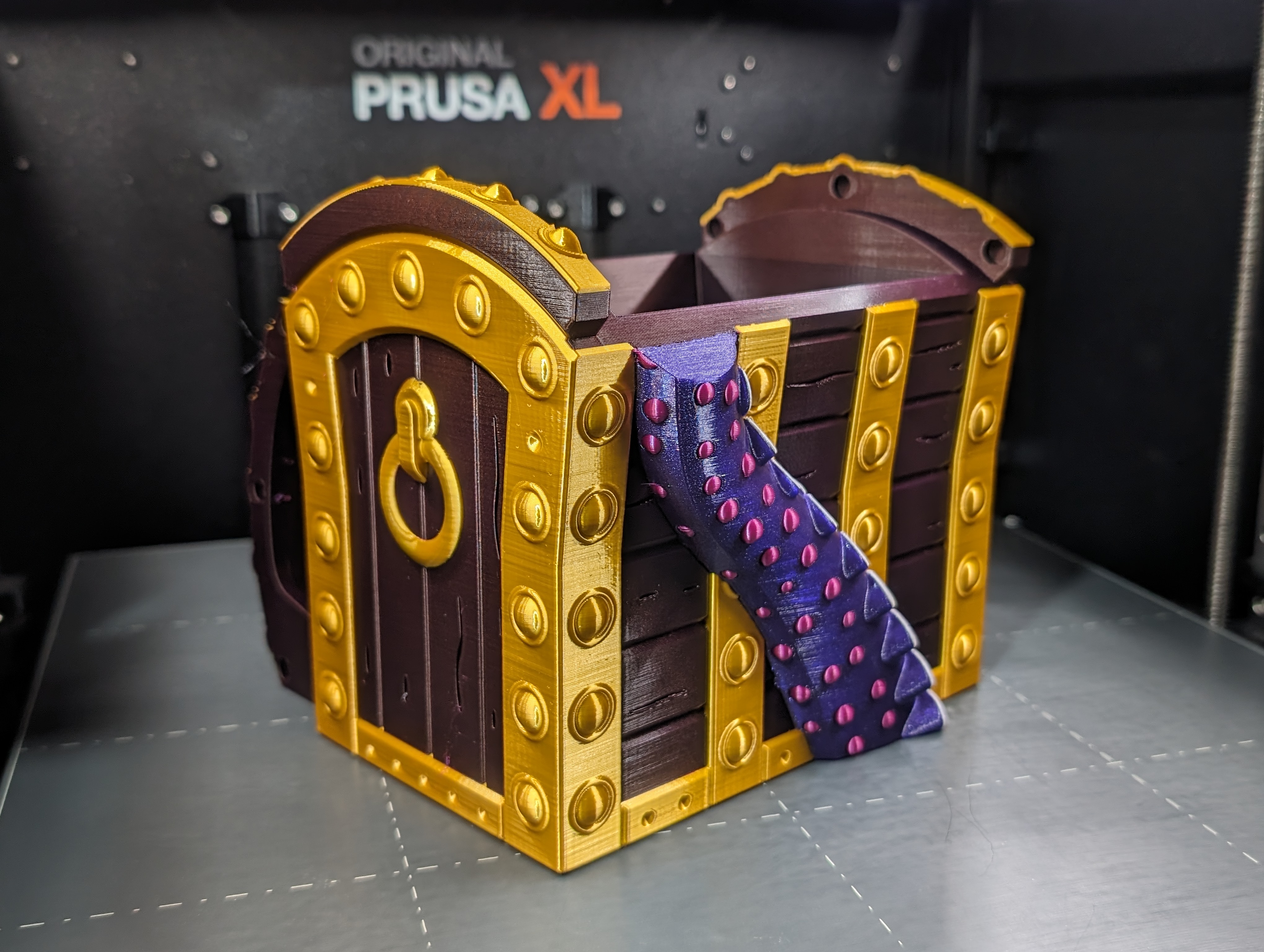 3D printed mimic chest open with dragon tentacle
