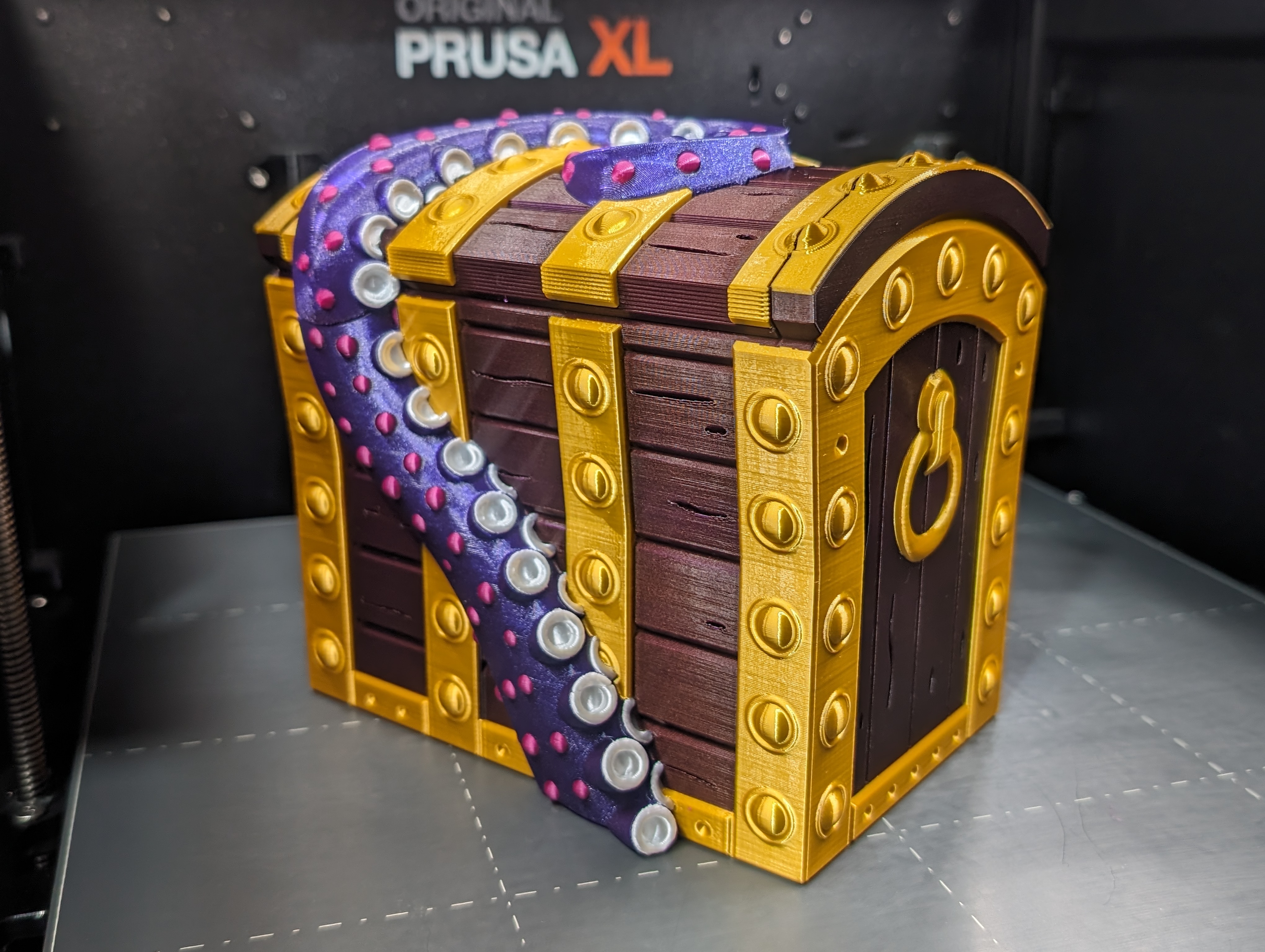 3D printed mimic treasure chest with tentacle